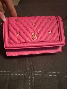 Victoria's Secret Hot Pink Quilted Wristlet Clutch with Gold Hardware